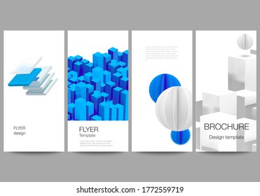 Diseño vectorial de volante, plantillas de diseño de banners para el diseño de publicidad de sitios web, diseño vertical de volante, fondos de decoración de sitios web. Composición vectorial 3d de representación con formas geométricas azul.