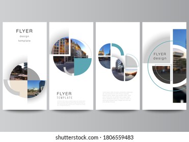 Vector layout of flyer, banner design templates for website advertising design, vertical flyer, website decoration. Background with abstract circle round banners. Corporate business concept template.