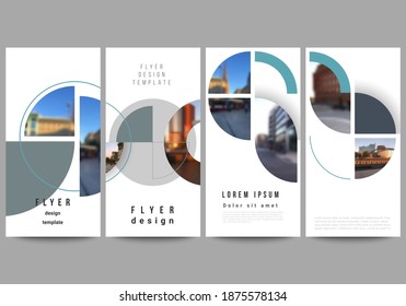 Vektorlayout des Flyer, Bannerdesign-Vorlagen für Website-Werbung, vertikaler Flyer, Website-Dekoration. Hintergrund mit abstrakten Kreisbannern. Vorlage für Unternehmenskonzepte.