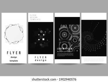 Vector layout of flyer, banner design templates for website advertising design, vertical flyer design. Abstract technology black color science background. Digital data visualization. High tech concept
