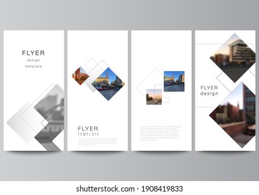 Vector layout of flyer, banner design templates with geometric simple shapes, lines and photo place for website advertising design, vertical flyer, website decoration backgrounds.