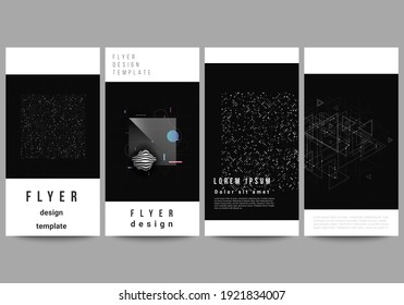 Vector layout of flyer, banner design templates for website advertising design, vertical flyer design. Abstract technology black color science background. Digital data visualization. High tech concept