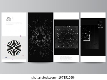 Vector layout of flyer, banner design templates for website design, vertical flyer design, website decoration.Black color technology background. Digital visualization of science, medicine,tech concept
