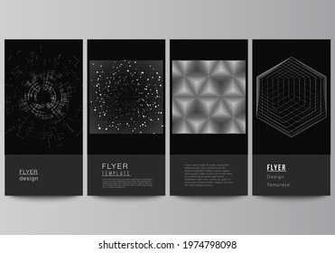 Vector layout of flyer, banner design templates for website design, vertical flyer design, website decoration.Black color technology background. Digital visualization of science, medicine,tech concept