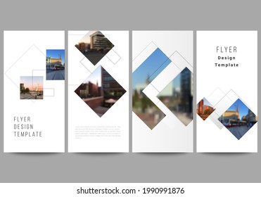 Vector layout of flyer, banner design templates with geometric simple shapes, lines and photo place for website advertising design, vertical flyer, website decoration backgrounds.