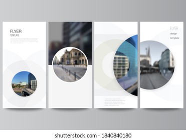 Vector layout of flyer, banner templates for website advertising design, vertical flyer design, website decoration backgrounds. Background template with rounds, circles for IT, technology.