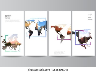 Vector layout of flyer, banner templates for website advertising design, vertical flyer design, website decoration. Design template in the form of world maps and colored frames, insert your photo.