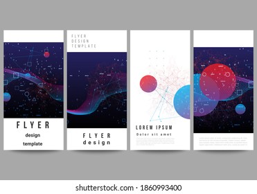 Vector layout of flyer, banner templates for website design, vertical flyer design, website decoration backgrounds. Artificial intelligence, big data visualization. Quantum computer technology concept