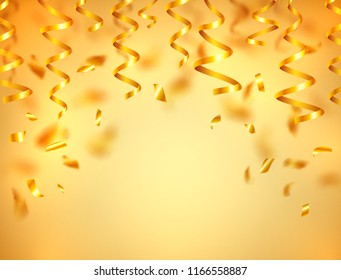 vector layout with golden confetti falling from above.