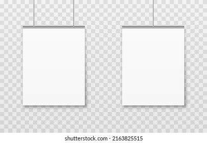 Diseño vectorial de los afiches colgantes PNG. Cartel para publicidad, plantilla en blanco. Afiches en blanco sobre fondo transparente aislado.