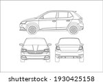 vector layout of the hatchback outline drawing.  Skoda Fabia.