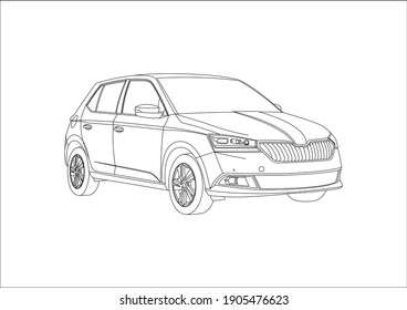 vector layout, hatchback outline drawing. Skoda Fabia.