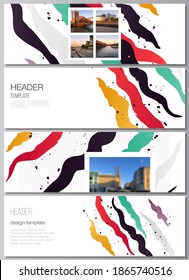 Vector layout of headers, banner design templates for website footer design, horizontal flyer design, website header backgrounds, creative agency, corporate, business, portfolio, pitch deck, startup.