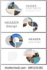Vector layout of headers, banner design templates for website footer design, horizontal flyer design, website header. Background with abstract circle round banners. Corporate business concept template