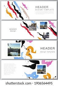 Vector layout of headers, banner design templates for website footer design, horizontal flyer design, website header backgrounds, creative agency, corporate, business, portfolio, pitch deck, startup.