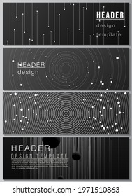 Vector layout of headers, banner design templates for website footer design, horizontal flyer, website header backgrounds. Tech science future background, space design astronomy concept.