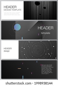 Vector layout of headers, banner design templates for website footer design, horizontal flyer, website header backgrounds. Tech science future background, space design astronomy concept.