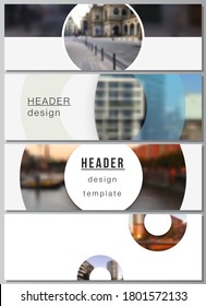 Vector layout of headers, banner templates for website footer design, horizontal flyer design, website header backgrounds. Background template with rounds, circles for IT, technology. Minimal style.
