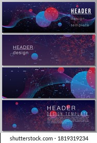 Vector layout of headers, banner templates for website footer design, horizontal flyer design, website header. Artificial intelligence, big data visualization. Quantum computer technology concept.