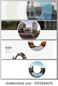 Vector layout of headers, banner templates for website footer design, horizontal flyer design, website header backgrounds. Background template with rounds, circles for IT, technology. Minimal style.