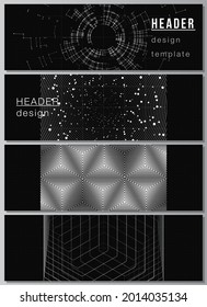 Vector layout of headers, banner templates for website footer design, horizontal flyer design, website header.Black color technology background. Digital visualization of science, medicine,tech concept