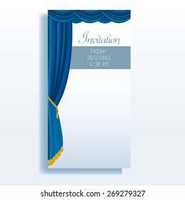 vector layout of invitation card with blue stage curtain