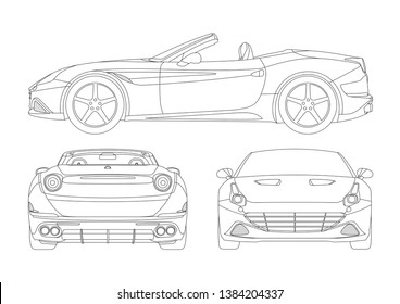 vector layout of Italian sports convertible. Coupe-convertible Ferrari California T.