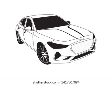 Vector Layout Of Korean Sedan Car. Genesis G70.