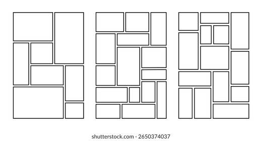 Vector layout with moodboard and photo frame for picture collage or album background. Use for banner or flyer with manga-inspired design. Perfect for panel or business mockup.