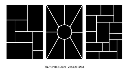 Layout de vetor com modelo de moodboard para foto, imagem e colagem de mosaico. Quadro de retângulo para design da placa de fundo ou do álbum. Perfeito para cartaz ou maquete de diário.