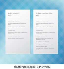 Vector layout for offer - order signs. Compare different versions of your product. On abstract blurry background.