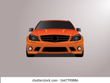 vector layout of an orange sedan, front view. Mercedes C63 concept 358.