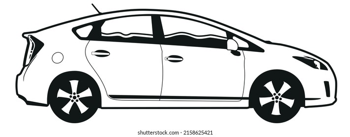 Vector layout a popular hybrid car isolated on white background. Side view