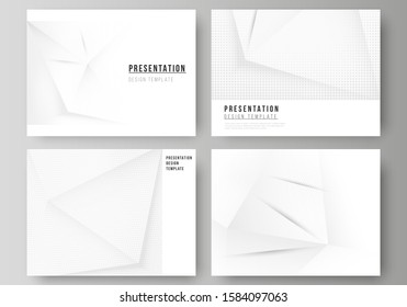 Vector layout of the presentation slides design templates, multipurpose template for presentation brochure, brochure cover. Halftone dotted background with gray dots, abstract gradient background