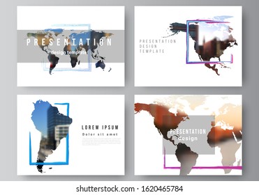 Vector layout of the presentation slides design business templates, multipurpose template for presentation brochure. Design template in the form of world maps and colored frames, insert your photo.