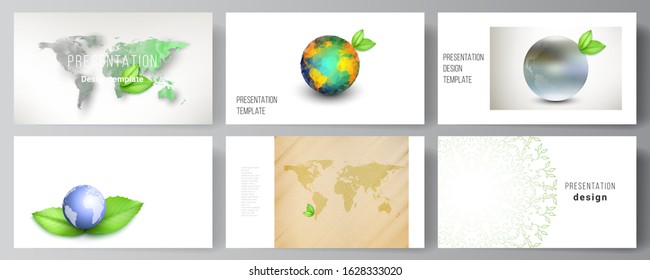 Vector layout of the presentation slides design business templates, multipurpose template for presentation brochure, brochure cover. Save Earth planet concept. Sustainable development global concept.