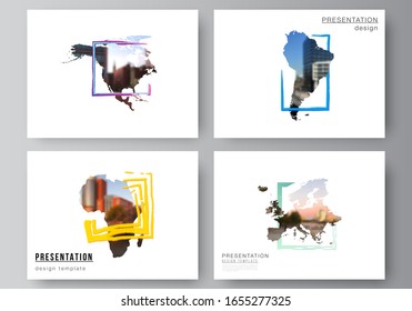 Vector layout of the presentation slides design business templates, multipurpose template for presentation brochure. Design template in the form of world maps and colored frames, insert your photo.