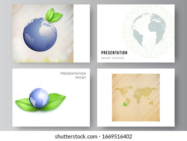 Vector layout of the presentation slides design business templates, multipurpose template for presentation brochure, brochure cover. Save Earth planet concept. Sustainable development global concept.