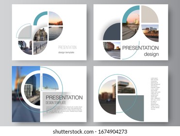 Vector layout of the presentation slides design business templates, multipurpose template for presentation brochure. Background with abstract circle round banners. Corporate business concept template