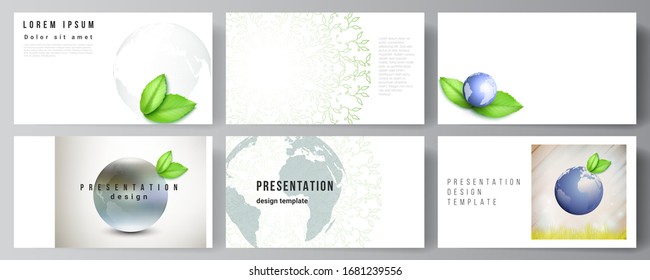 Vector layout of the presentation slides design business templates, multipurpose template for presentation brochure, brochure cover. Save Earth planet concept. Sustainable development global concept.