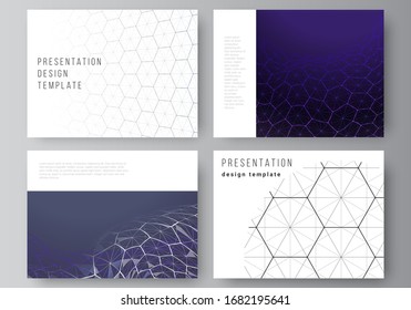 Vector layout of the presentation slides design business templates. Digital technology and big data concept with hexagons, connecting dots and lines, polygonal science medical background.