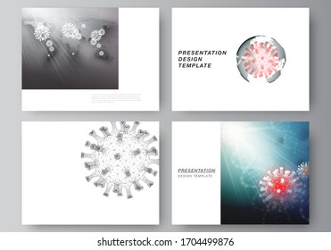 Vector layout of the presentation slides design business templates, multipurpose template for presentation report. 3d medical background of corona virus. Covid 19, coronavirus infection. Virus concept