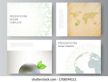 Vector layout of the presentation slides design business templates, multipurpose template for presentation brochure, brochure cover. Save Earth planet concept. Sustainable development global concept.