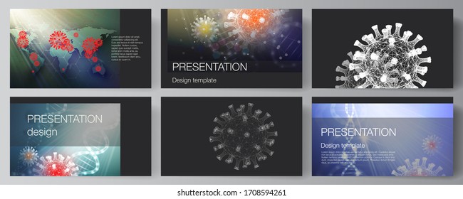 Vector layout of the presentation slides design business templates, multipurpose template for presentation report. 3d medical background of corona virus. Covid 19, coronavirus infection. Virus concept