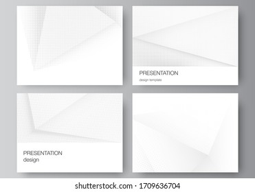 Vector layout of the presentation slides design business templates, multipurpose template for presentation brochure, brochure cover. Halftone effect decoration with dots. Dotted pop art pattern.