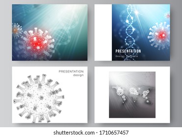 Vector layout of the presentation slides design business templates, multipurpose template for presentation report. 3d medical background of corona virus. Covid 19, coronavirus infection. Virus concept