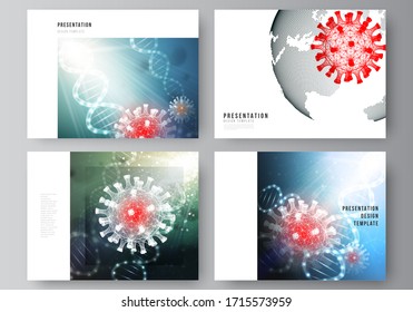 Vector layout of the presentation slides design business templates, multipurpose template for presentation report. 3d medical background of corona virus. Covid 19, coronavirus infection. Virus concept