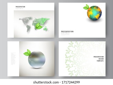 Vector layout of the presentation slides design business templates, multipurpose template for presentation brochure, brochure cover. Save Earth planet concept. Sustainable development global concept.