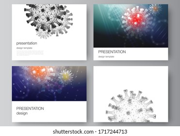 Vector layout of the presentation slides design business templates, multipurpose template for presentation report. 3d medical background of corona virus. Covid 19, coronavirus infection. Virus concept