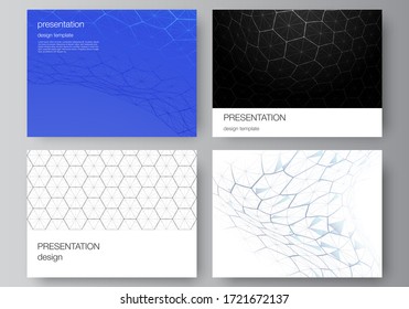 Vector layout of the presentation slides design business templates. Digital technology and big data concept with hexagons, connecting dots and lines, polygonal science medical background.